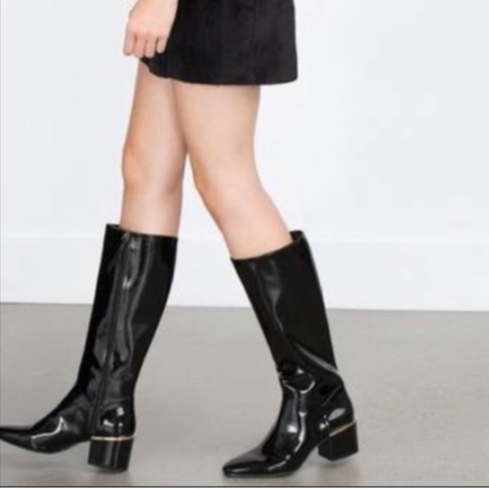 Zara patten leather knee high boots